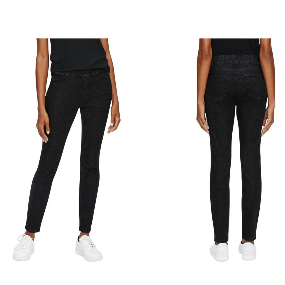 Eileen Fisher Petite Black Denim Stretch Organic Cotton Jegging Pants Women XS